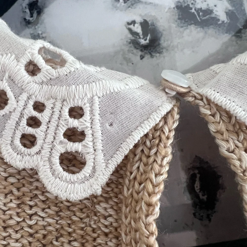 Anthropologie Tan Lace Collared Sweater Tank Top size XXS - Picture 8 of 11